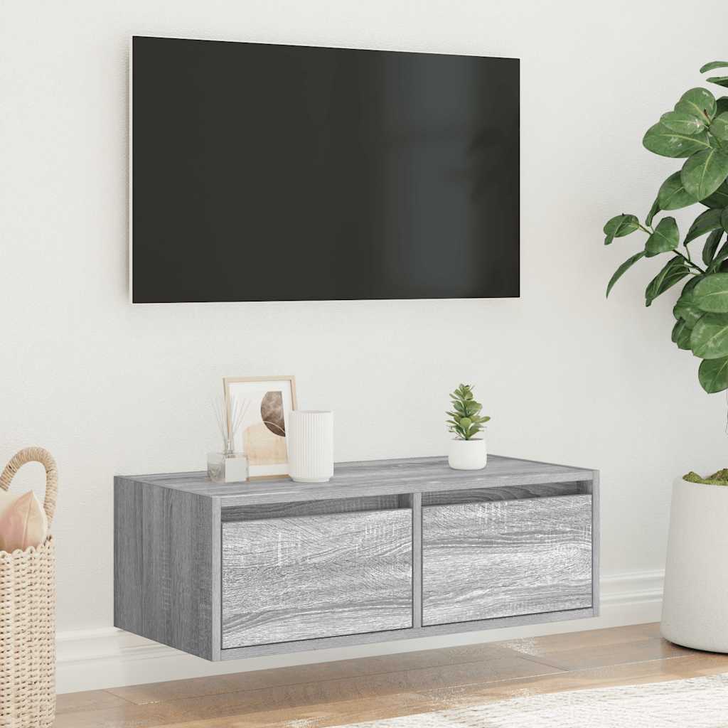 TV Cabinet with LED Lights Grey Sonoma 75x35.5x25 cm