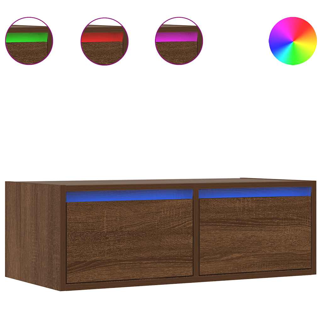 TV Cabinet with LED Lights Brown Oak 75x35.5x25 cm