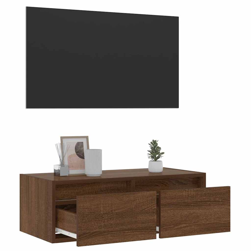 TV Cabinet with LED Lights Brown Oak 75x35.5x25 cm