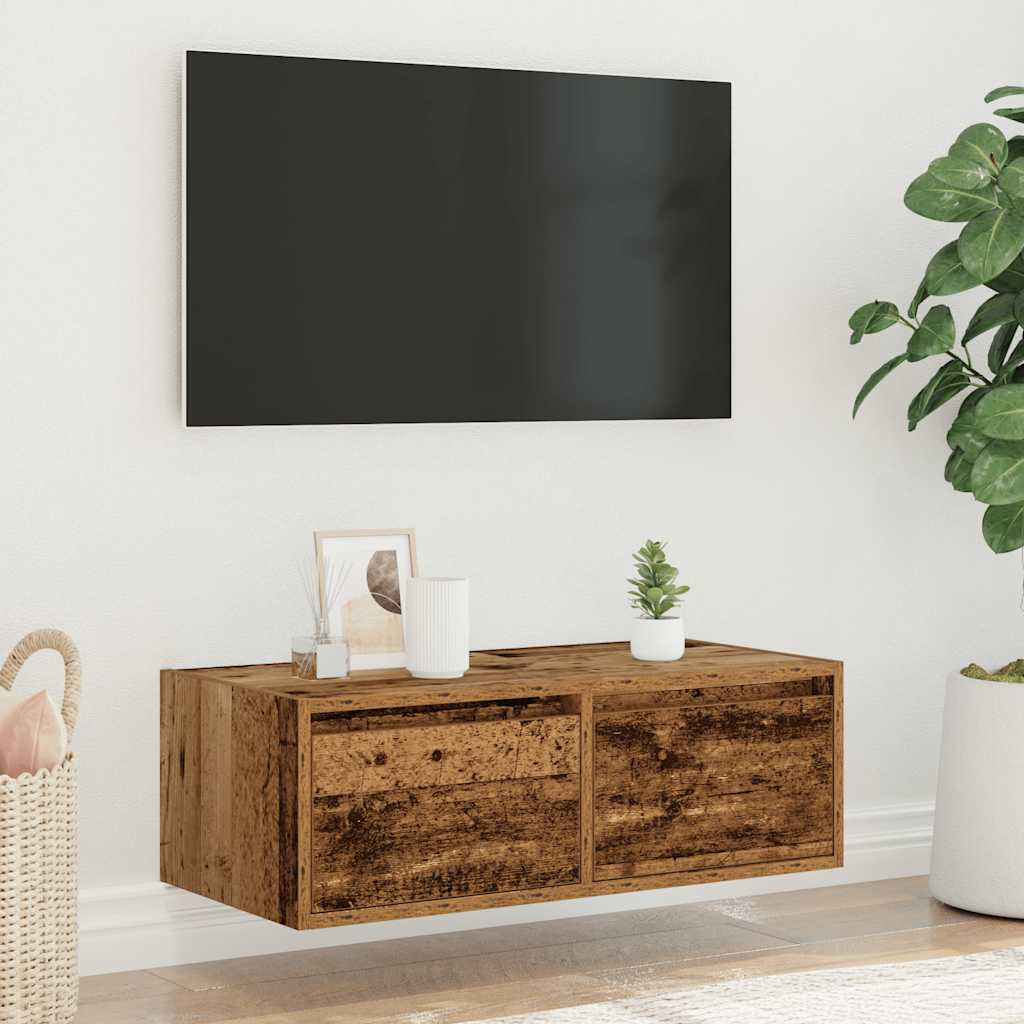 TV Cabinet with LED Lights Old Wood 75x35.5x25 cm