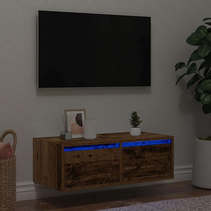 TV Cabinet with LED Lights Old Wood 75x35.5x25 cm