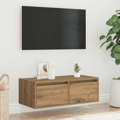 TV Cabinet with LED Lights Artisan Oak 75x35.5x25 cm