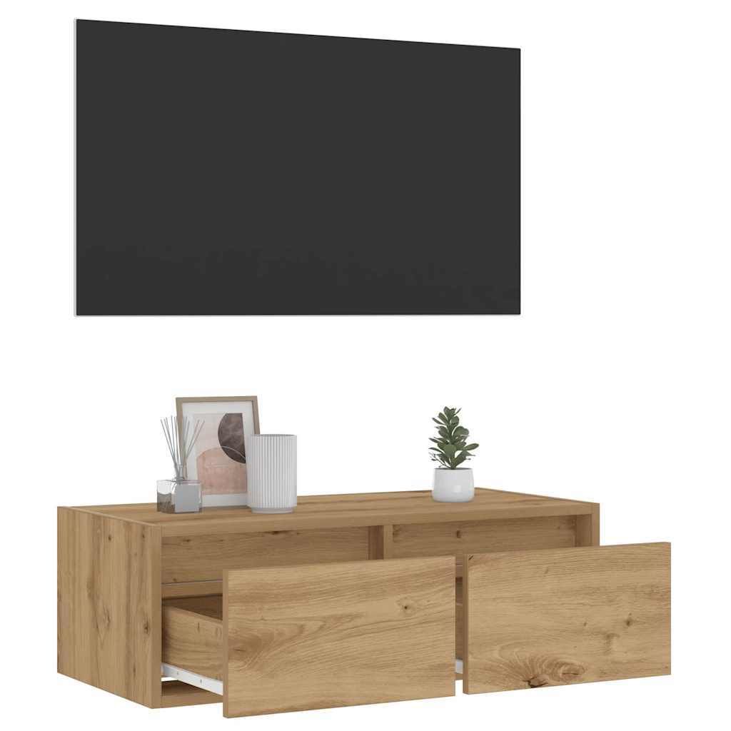 TV Cabinet with LED Lights Artisan Oak 75x35.5x25 cm