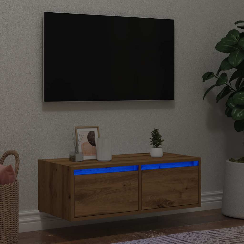 TV Cabinet with LED Lights Artisan Oak 75x35.5x25 cm