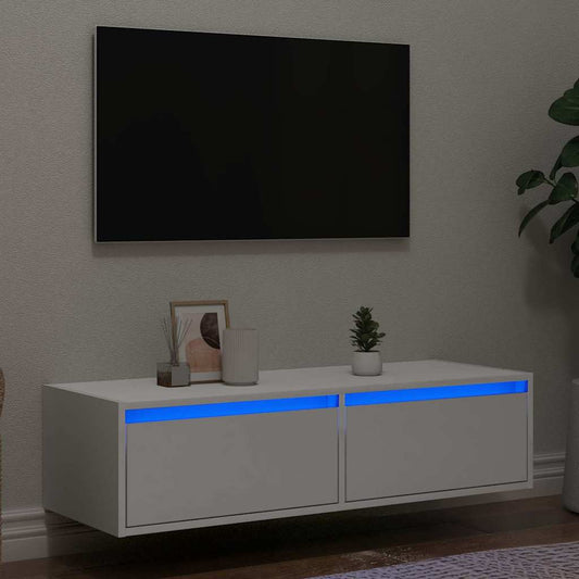 TV Cabinet with LED Lights White 100X35.5x25 cm