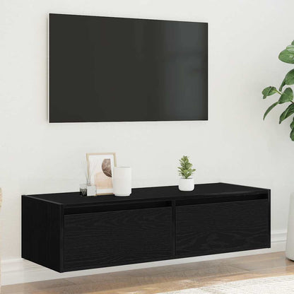 TV Cabinet with LED Lights Black Oak 100X35.5x25 cm