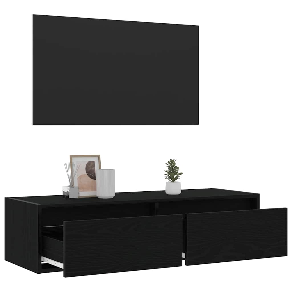 TV Cabinet with LED Lights Black Oak 100X35.5x25 cm