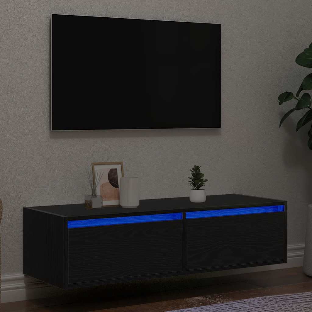 TV Cabinet with LED Lights Black Oak 100X35.5x25 cm