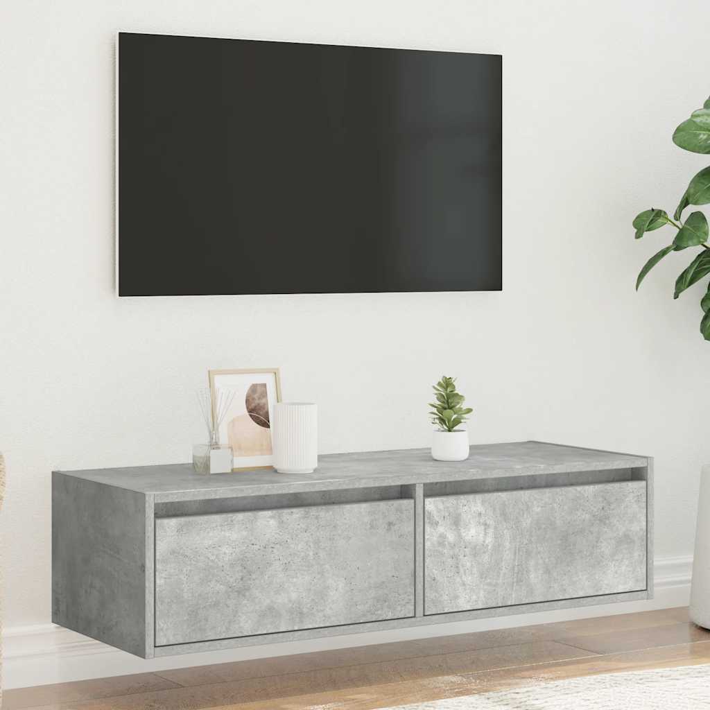 TV Cabinet with LED Lights Concrete Grey 100X35.5x25 cm