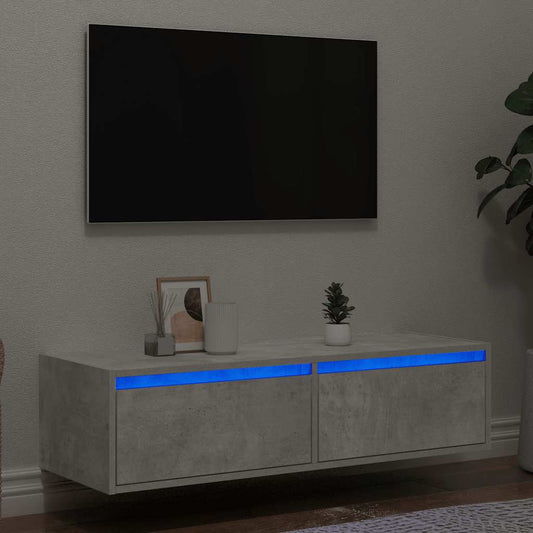 TV Cabinet with LED Lights Concrete Grey 100X35.5x25 cm