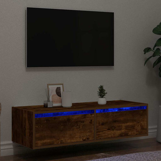 TV Cabinet with LED Lights Smoked Oak 100X35.5x25 cm