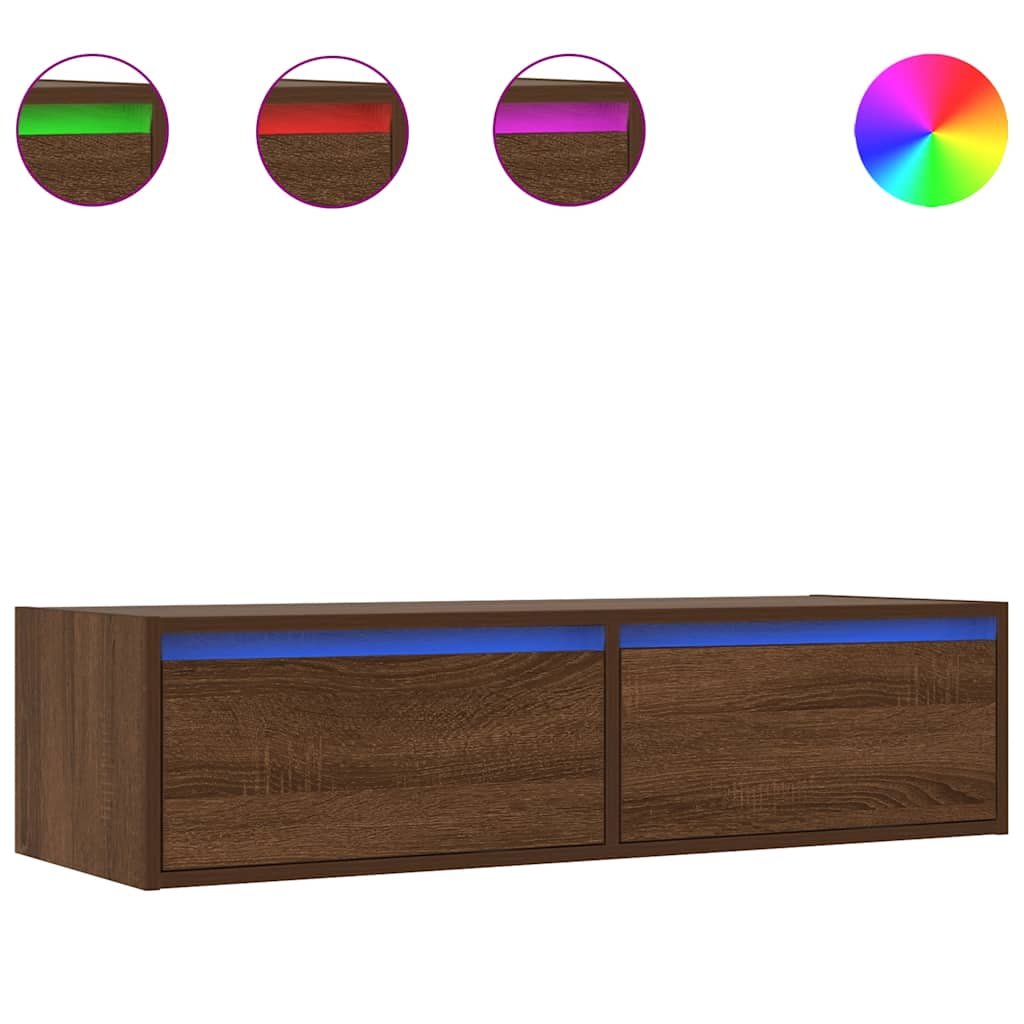 TV Cabinet with LED Lights Brown Oak 100X35.5x25 cm