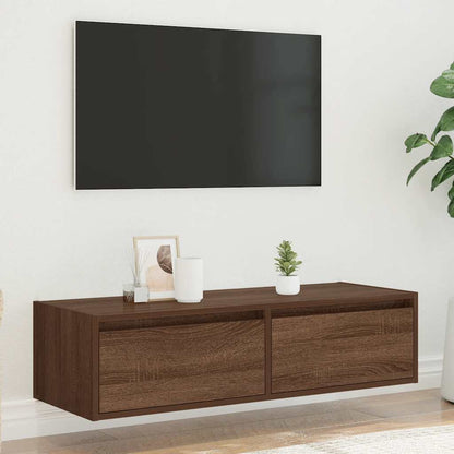 TV Cabinet with LED Lights Brown Oak 100X35.5x25 cm