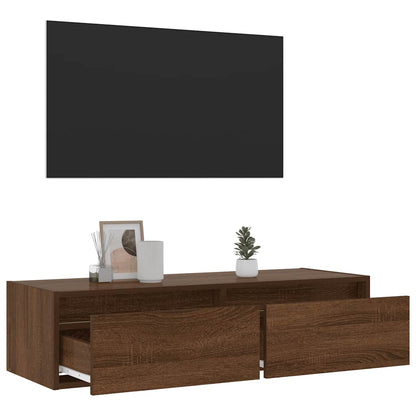 TV Cabinet with LED Lights Brown Oak 100X35.5x25 cm