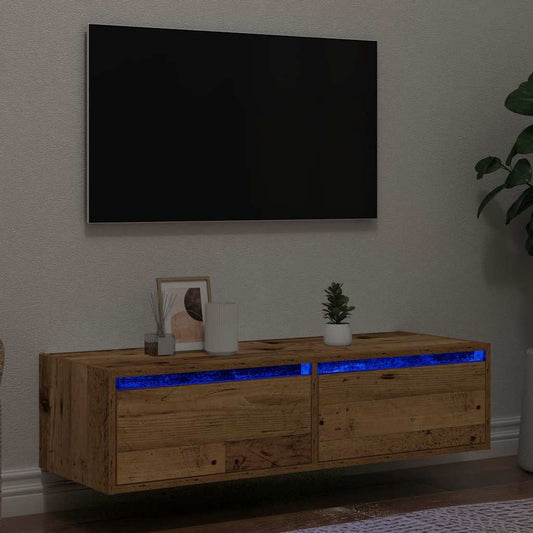 TV Cabinet with LED Lights Old Wood 100X35.5x25 cm