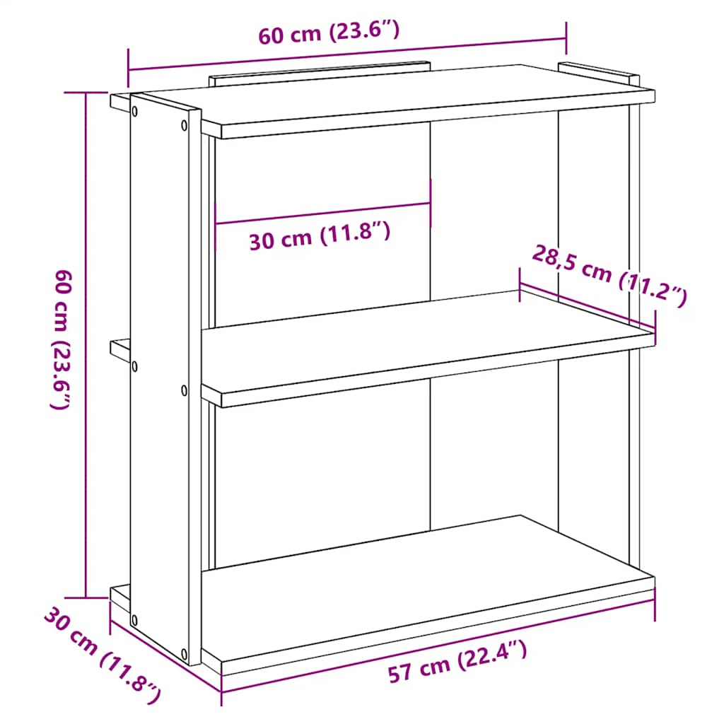 Bookcase 3-Tier White 60x30x60 cm Engineered Wood