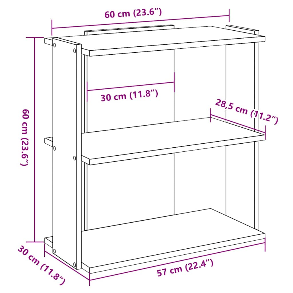 Bookcase 3-Tier Sonoma Oak 60x30x60 cm Engineered Wood