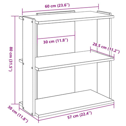 Bookcase 3-Tier Grey Sonoma 60x30x80 cm Engineered Wood