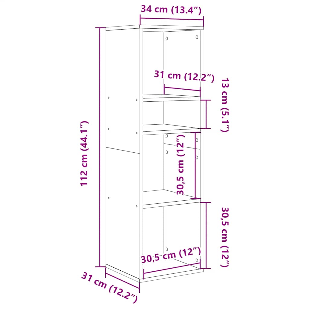 Book Cabinet Artisan Oak 34x31x112 cm Engineered Wood