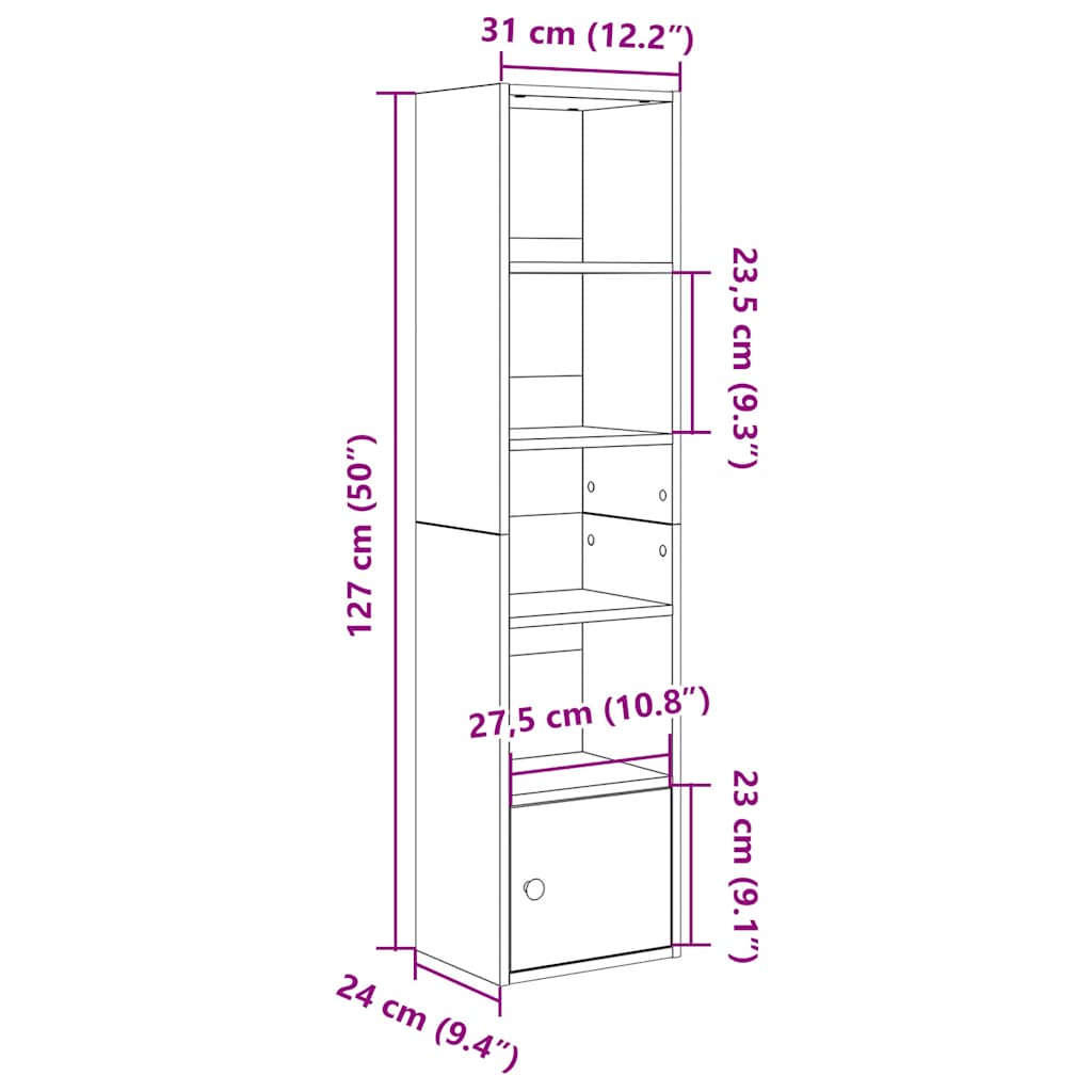 Bookcase Sonoma Oak 31x24x127 cm Engineered Wood