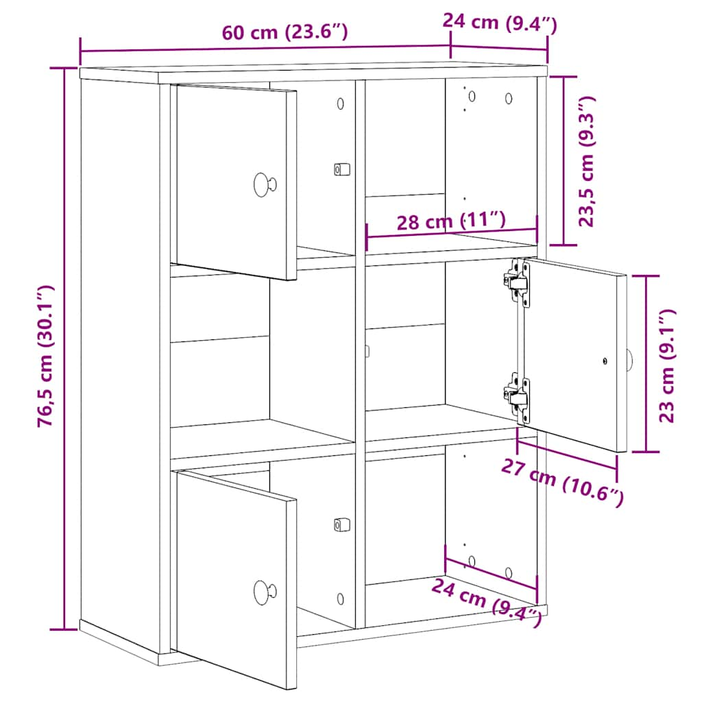 Bookcase White 60x24x76.5 cm Engineered Wood