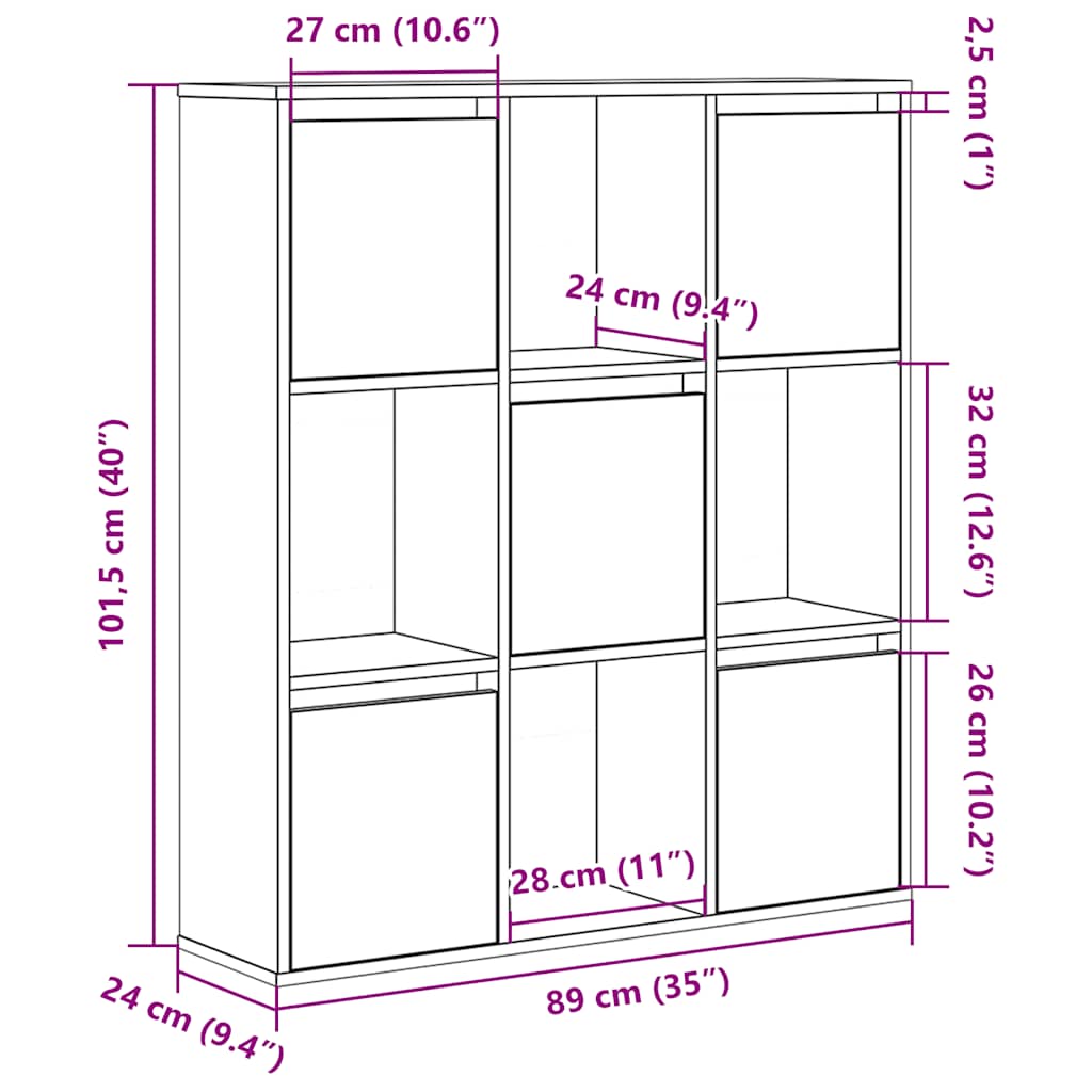 Bookcase Black Oak 89x24x101.5 cm Engineered Wood