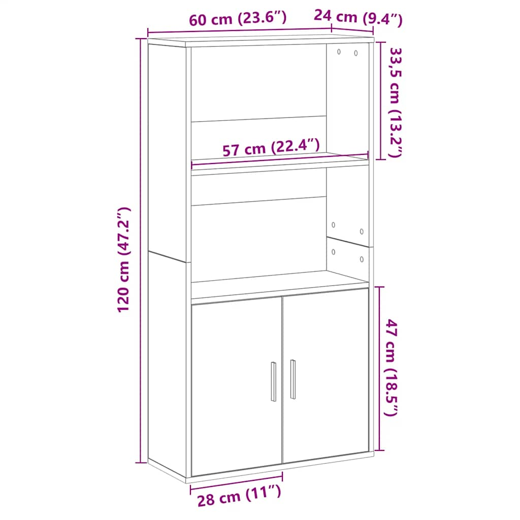 Bookcase Black Oak 60x24x120 cm Engineered Wood