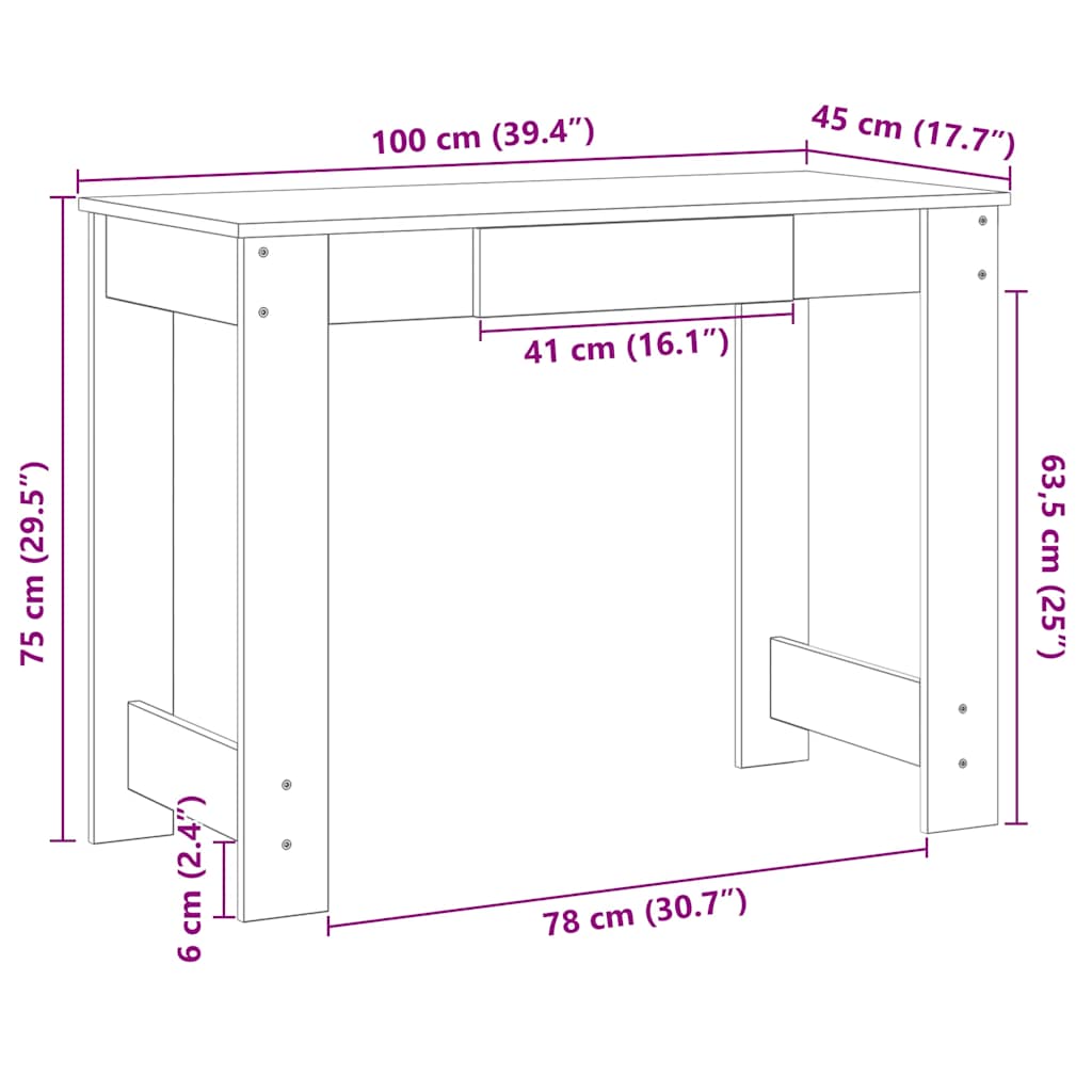 Desk Concrete Grey 100x45x75 cm Engineered Wood