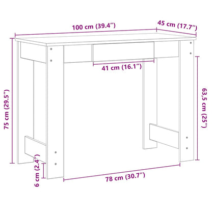 Desk Concrete Grey 100x45x75 cm Engineered Wood