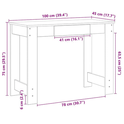 Desk Grey Sonoma 100x45x75 cm Engineered Wood