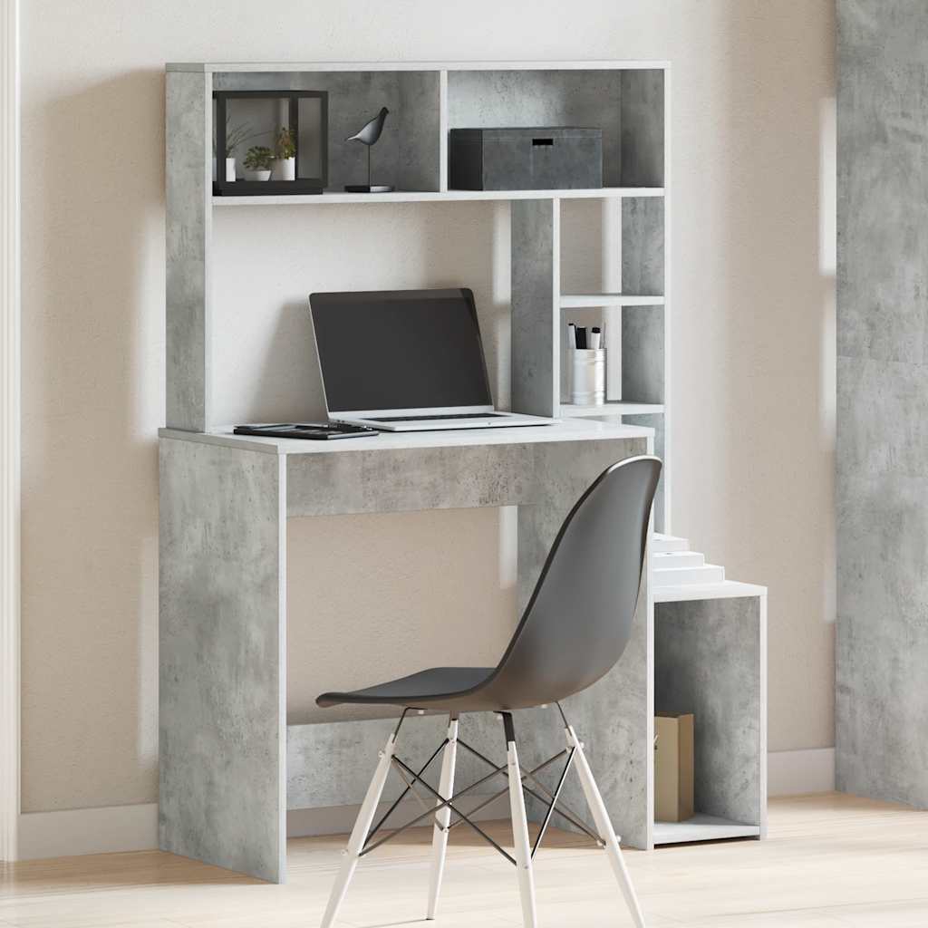 Desk with Shelves Concrete Grey 100x45x140 cm Engineered Wood