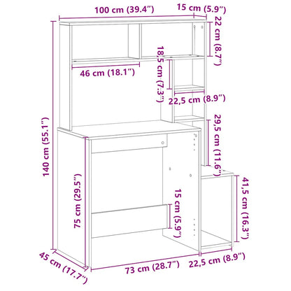 Desk with Shelves Concrete Grey 100x45x140 cm Engineered Wood