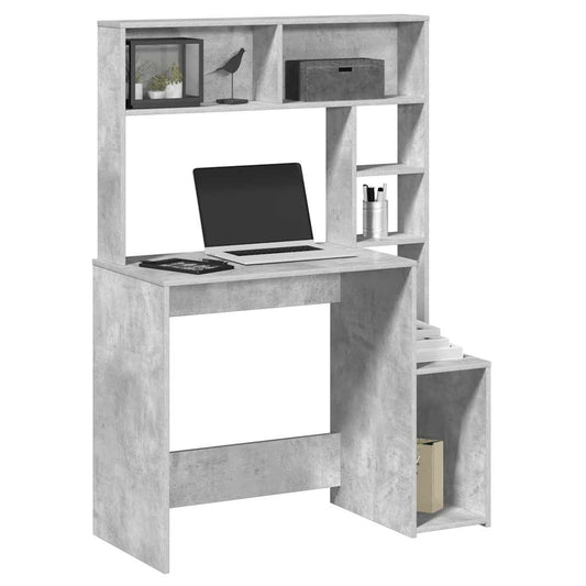 Desk with Shelves Concrete Grey 100x45x140 cm Engineered Wood