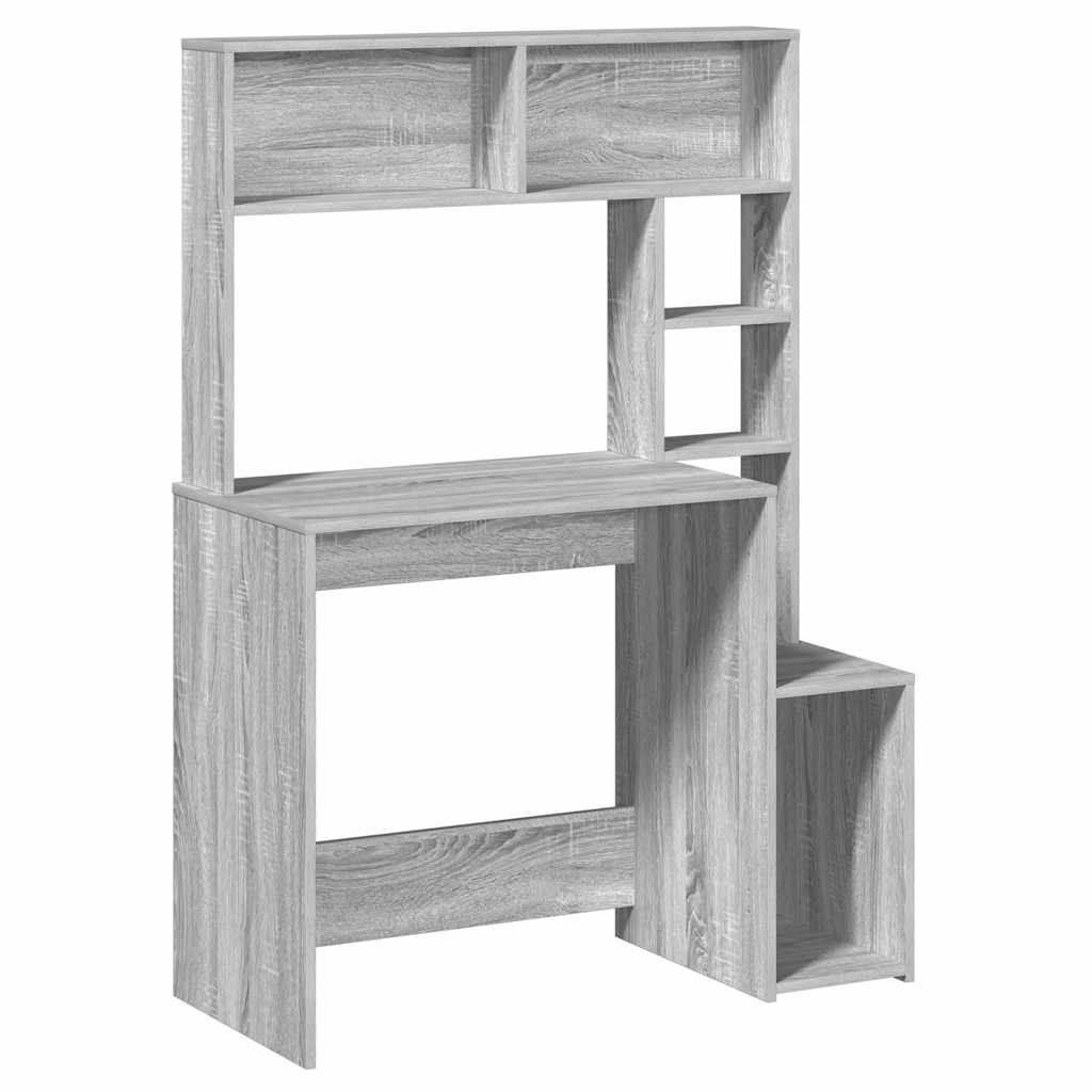 Desk with Shelves Grey Sonoma 100x45x140 cm Engineered Wood