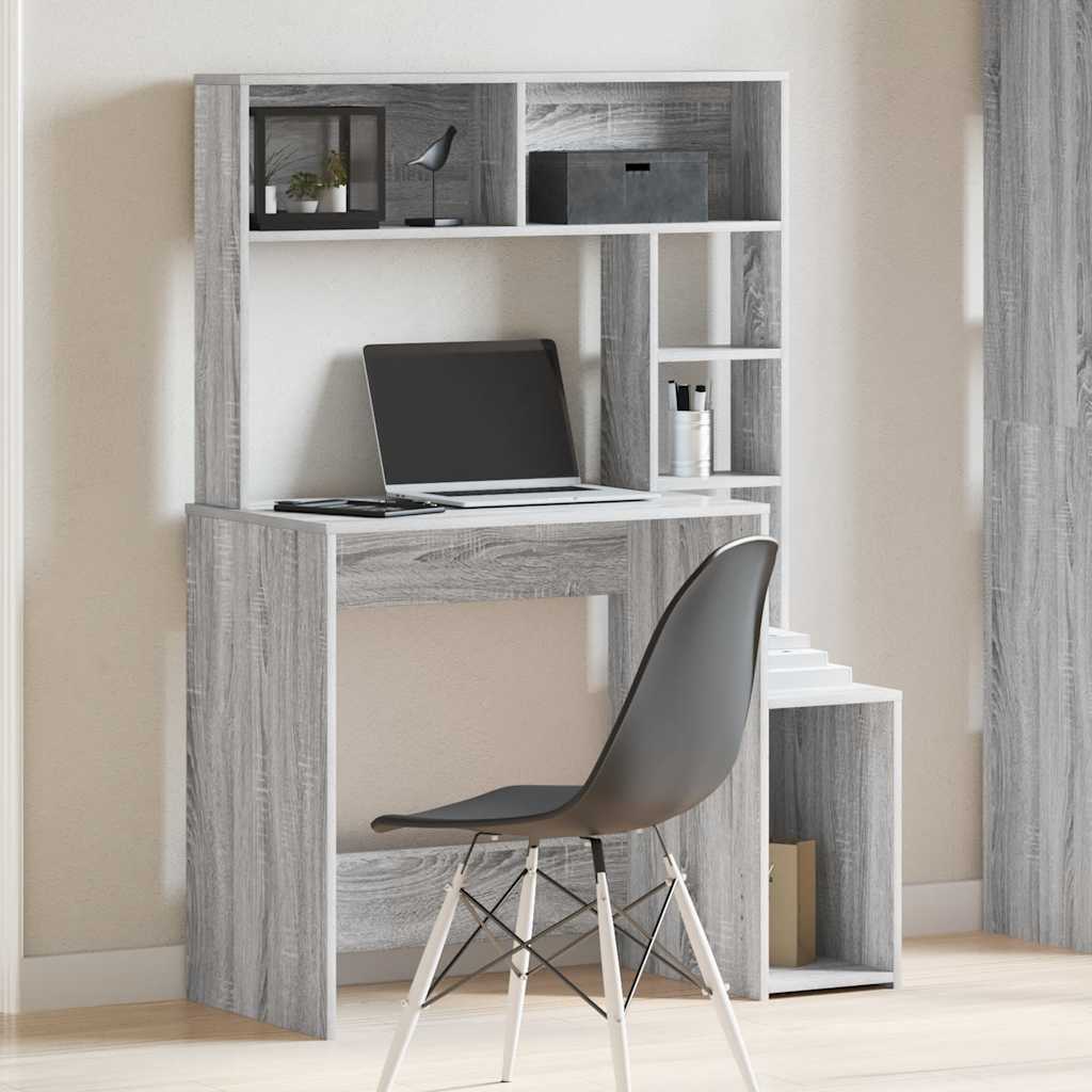 Desk with Shelves Grey Sonoma 100x45x140 cm Engineered Wood