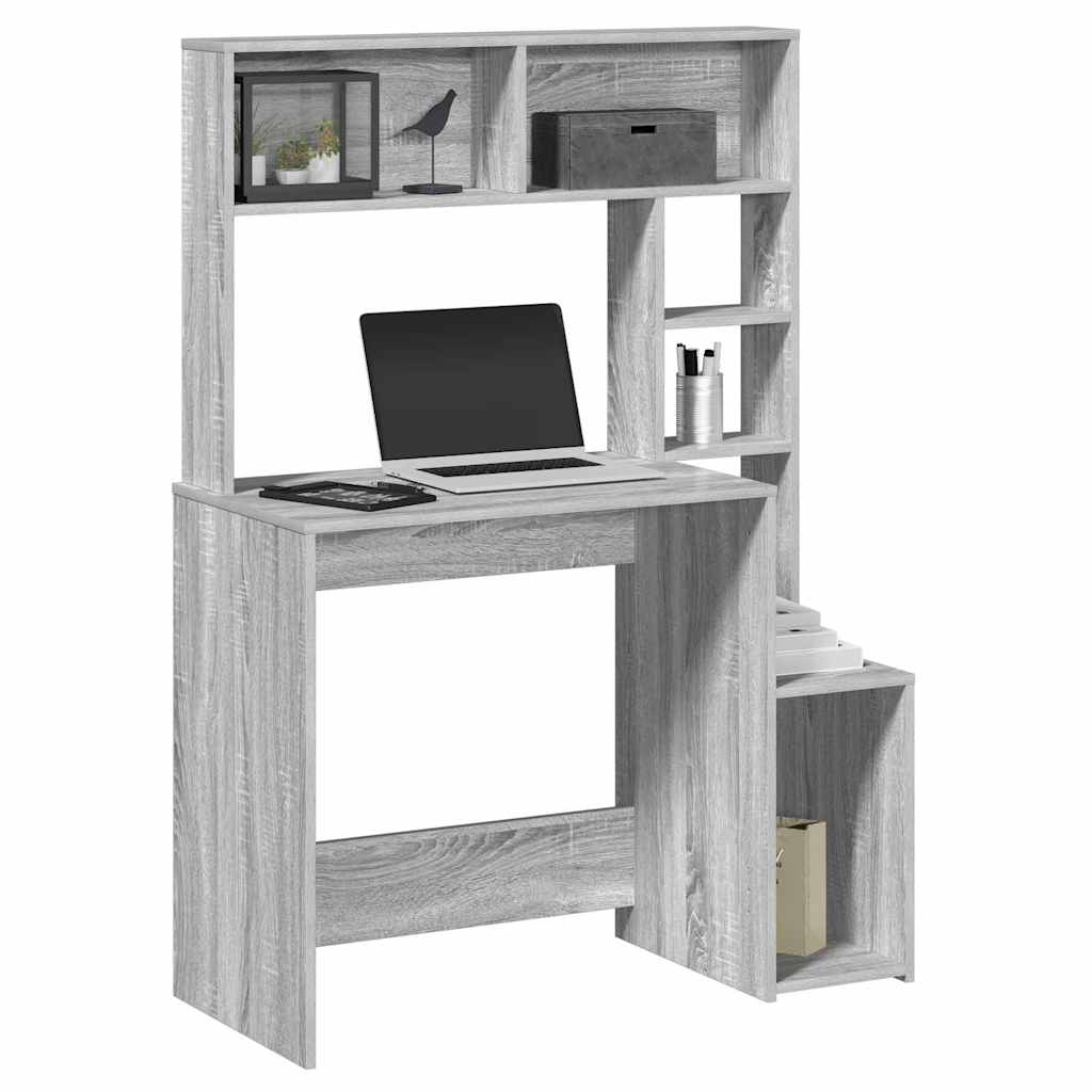 Desk with Shelves Grey Sonoma 100x45x140 cm Engineered Wood