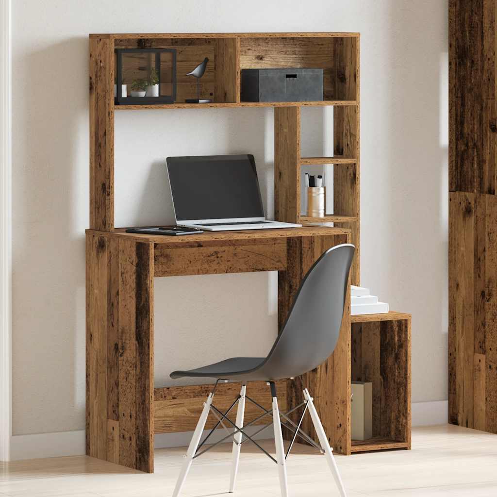 Desk with Shelves Old Wood 100x45x140 cm Engineered Wood