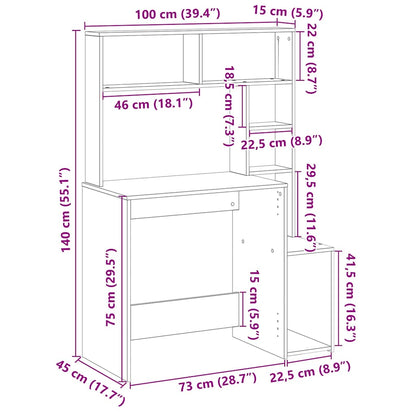 Desk with Shelves Old Wood 100x45x140 cm Engineered Wood