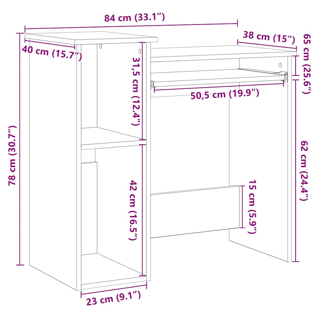 Desk with Shelves Black 84x40x78 cm Engineered Wood