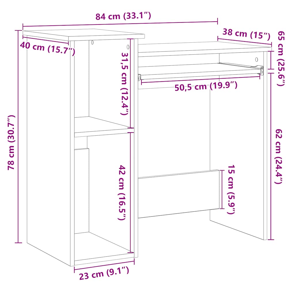 Desk with Shelves Sonoma Oak 84x40x78 cm Engineered Wood