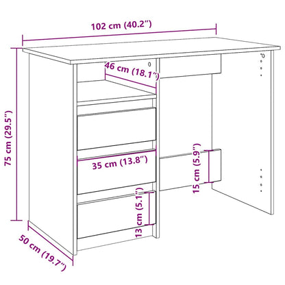 Desk White 102x50x75 cm Engineered Wood