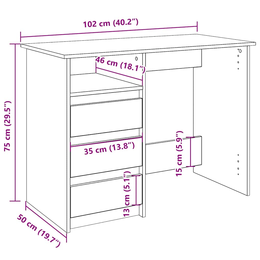 Desk Sonoma Oak 102x50x75 cm Engineered Wood