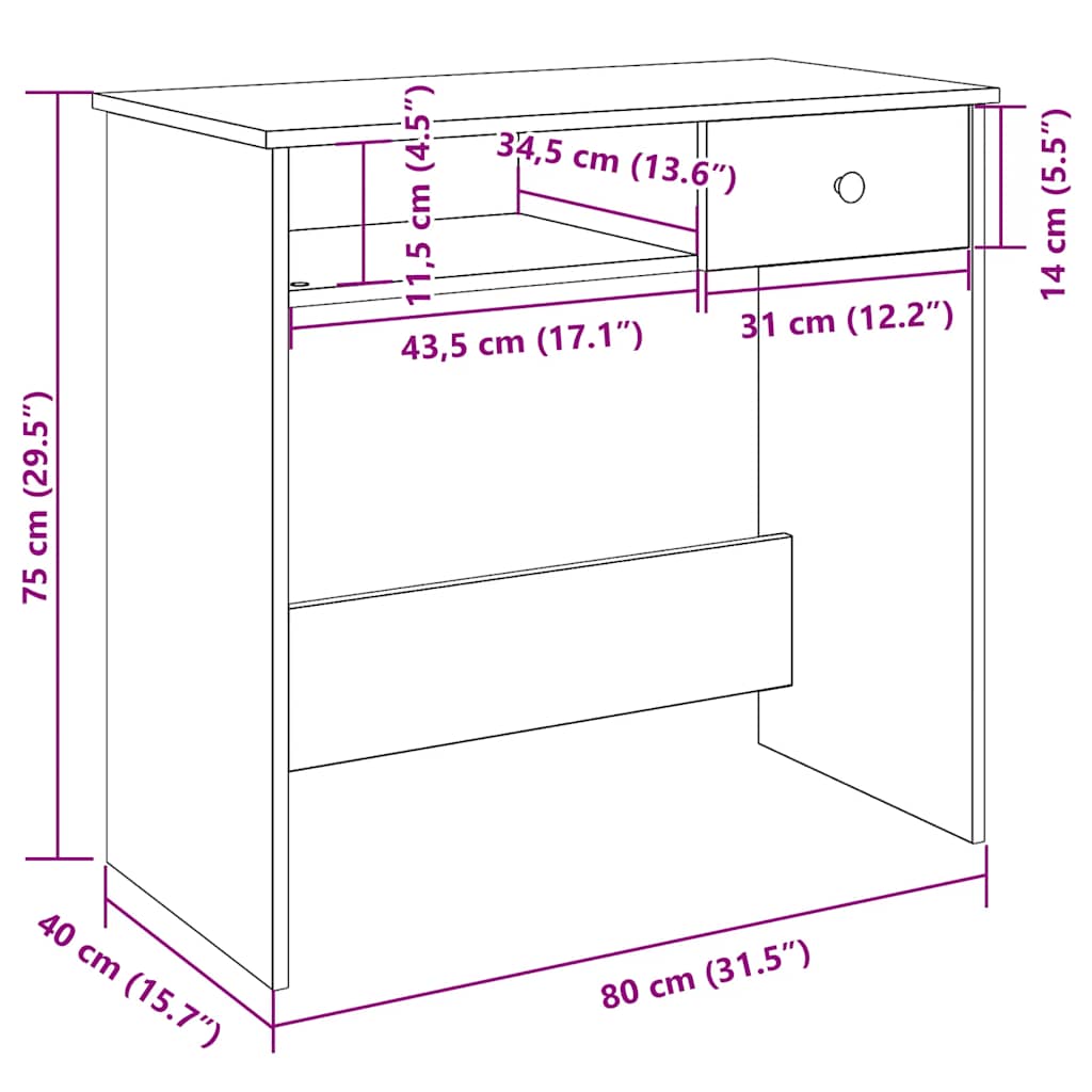 Desk White 80x40x75 cm Engineered Wood