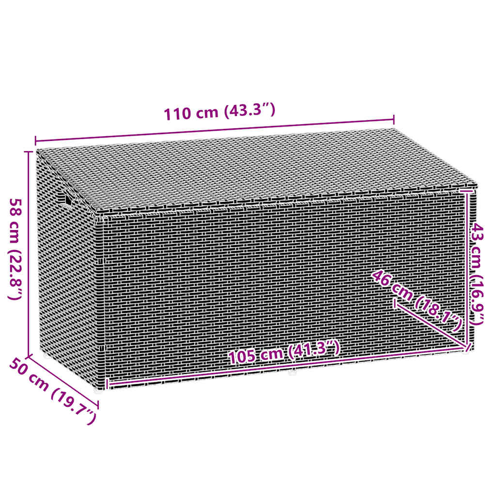 Garden Storage Box Grey 110x50x58 cm Poly Rattan