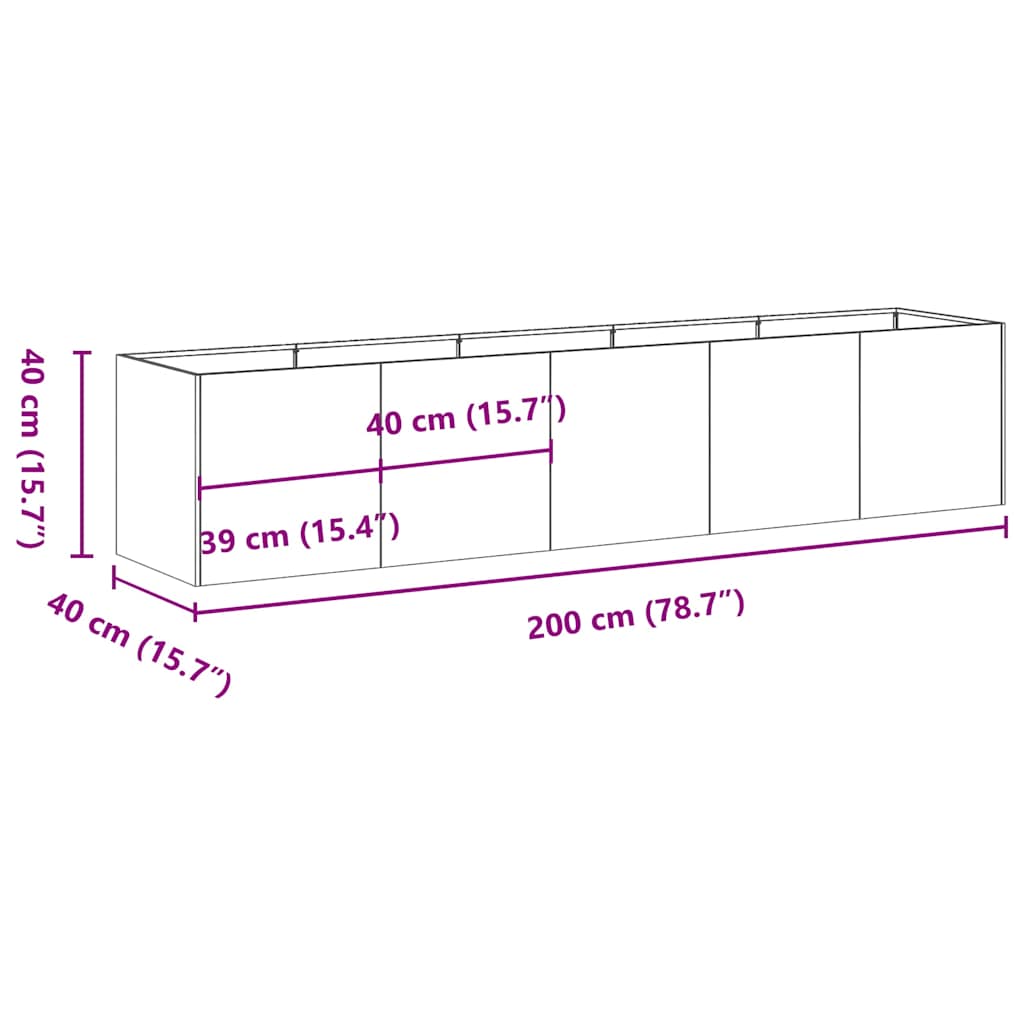 Planter Olive Green 200x40x40 cm Cold-rolled Steel