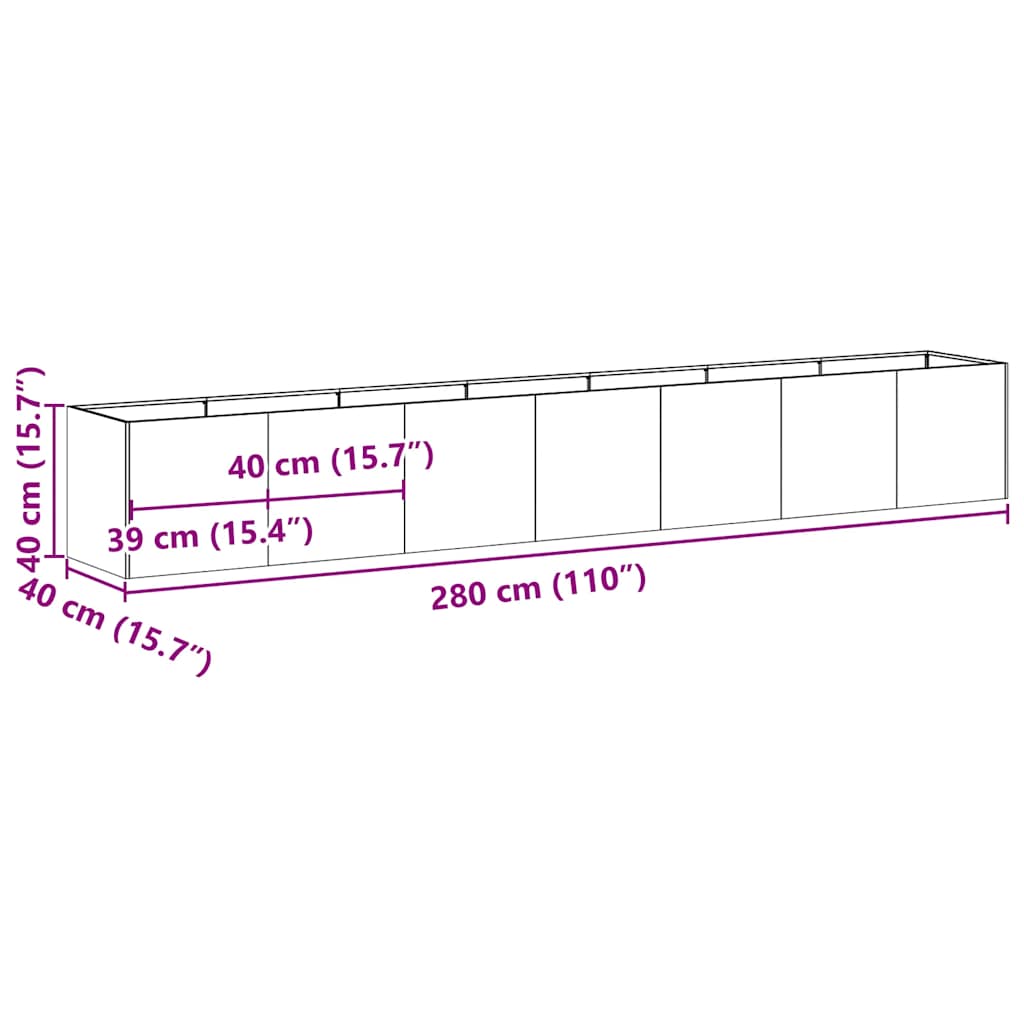 Planter Anthracite 280x40x40 cm Cold-rolled Steel