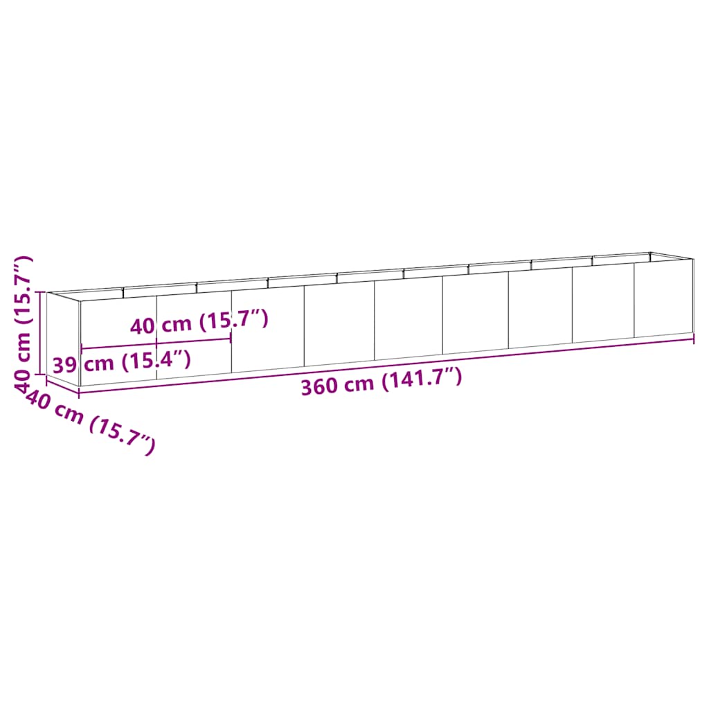 Planter White 360x40x40 cm Cold-rolled Steel