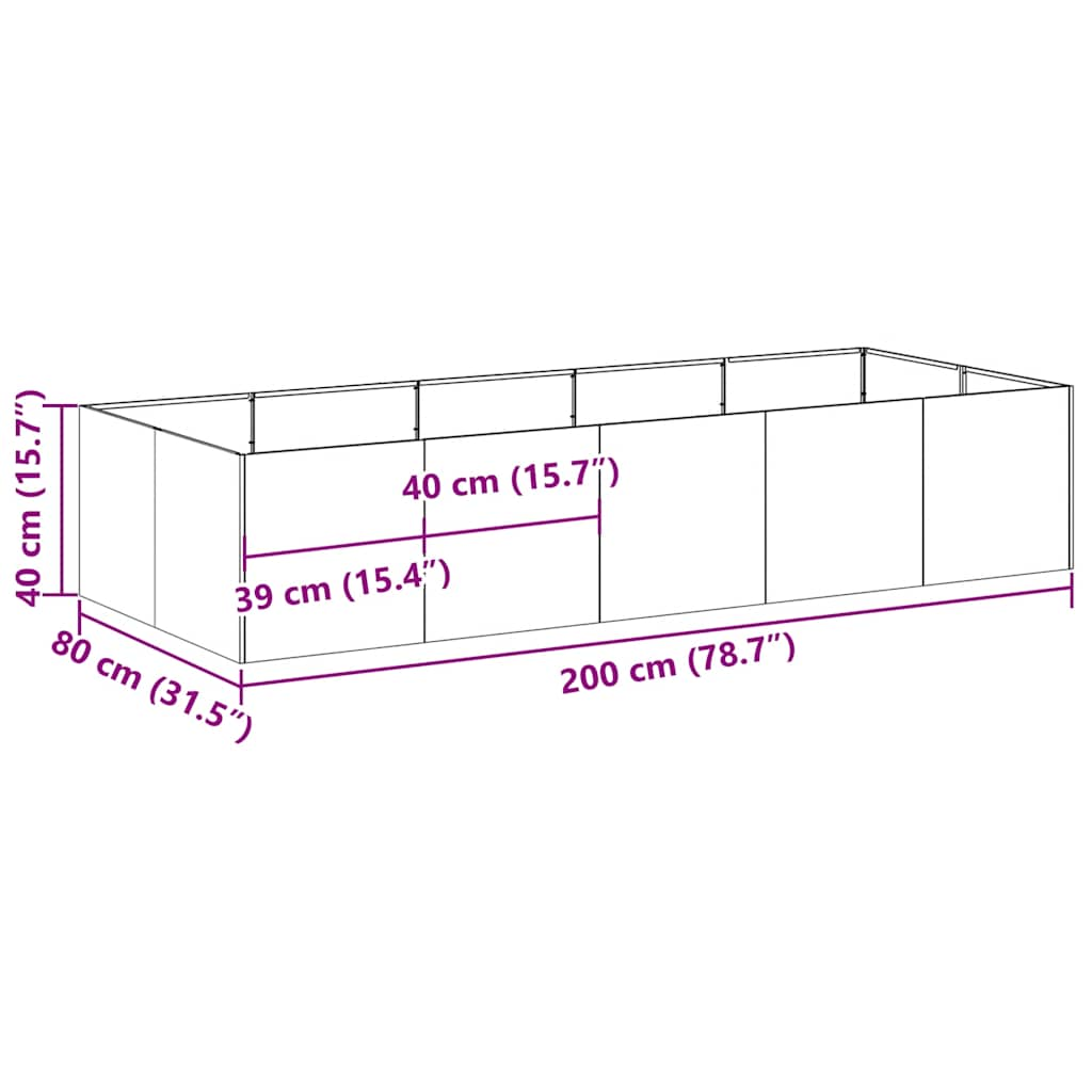 Planter White 200x80x40 cm Steel