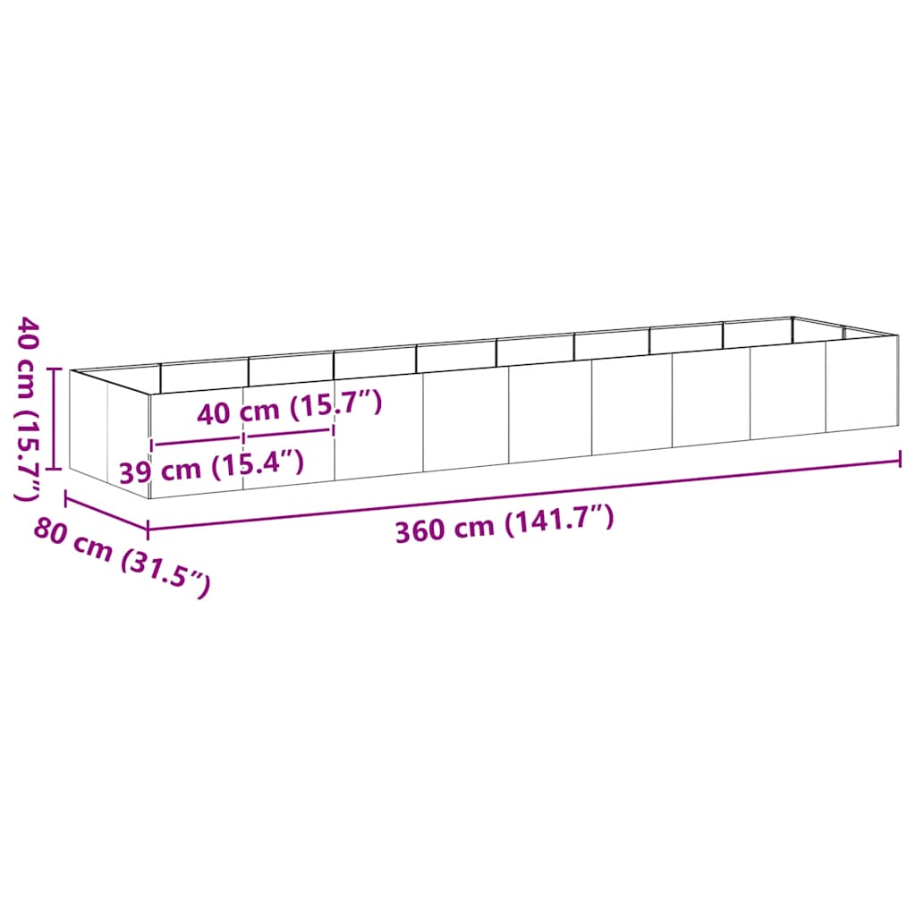 Planter White 360x80x40 cm Steel