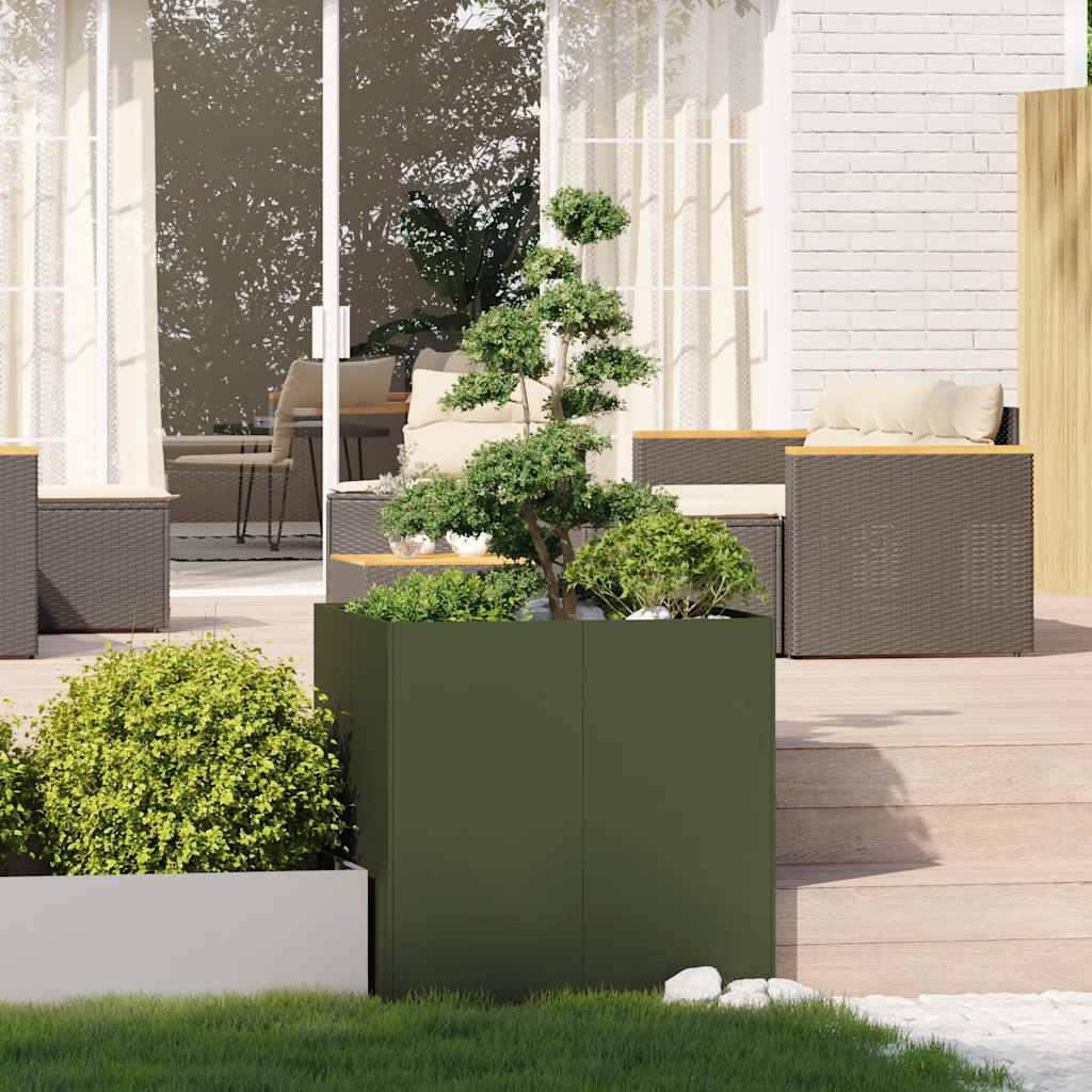 Planter Olive Green 80x80x80 cm Steel